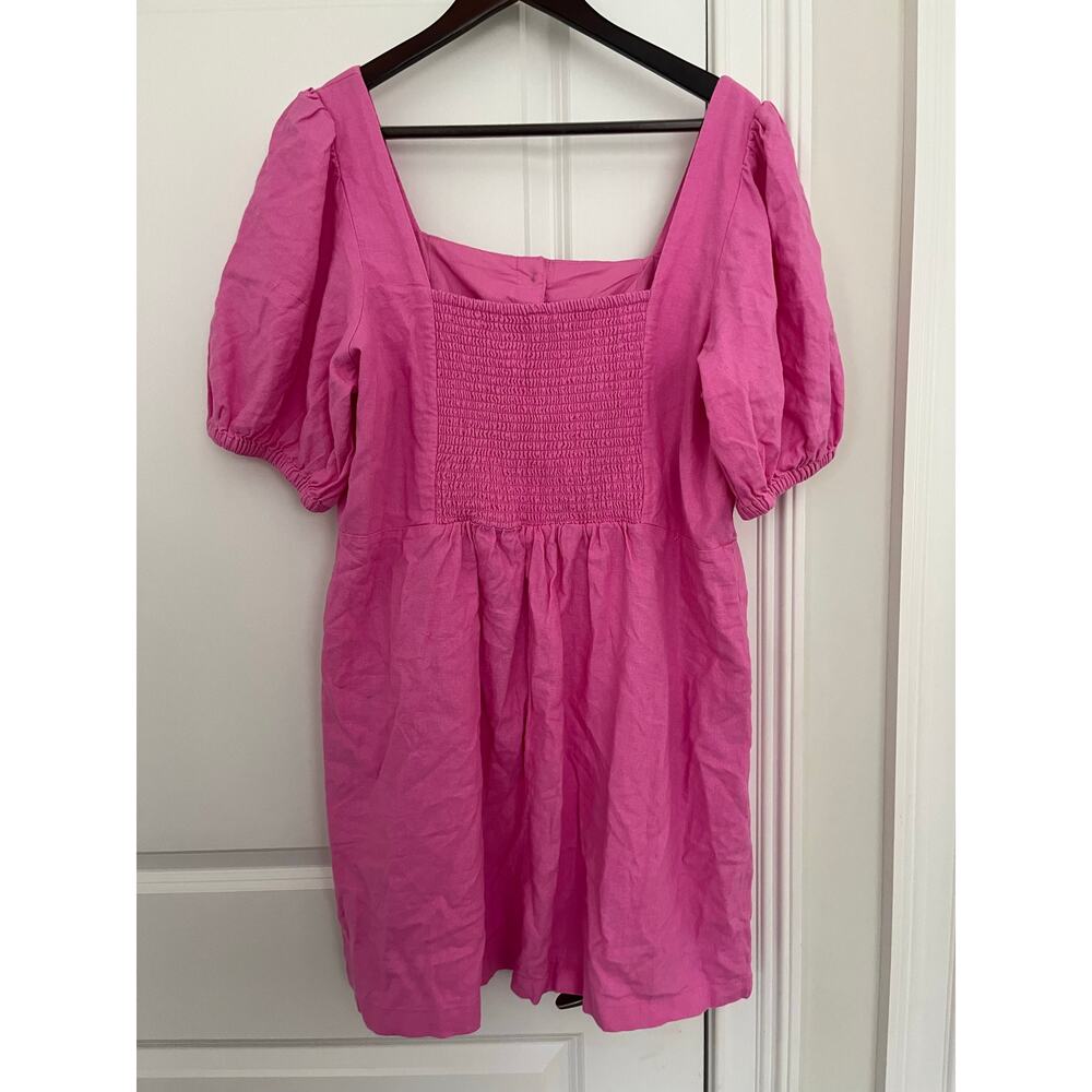 Old Navy Linen Blend Puff Sleeves Mini Dress Women Sz. XL Pink NWT - Picture 2 of 7
